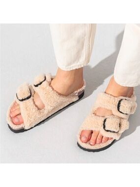 BIRKENSTOCK PAPILLION WOMENS SHEARLING SHERPA SANDALS FUZZY CLASSIC SZ 38 US 7